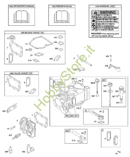 F - Cilindro, testata, set guarnizioni motore, set guarnizioni valvole, lubrificazione, manuale per l'uso, etichetta di avvertenza B&S - 09 €¦ 09D902-2096-B1 brand Stihl